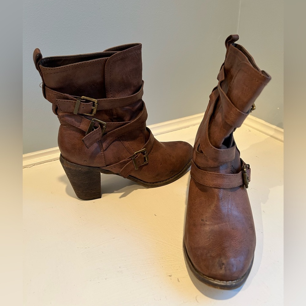Brown Buckle Booties